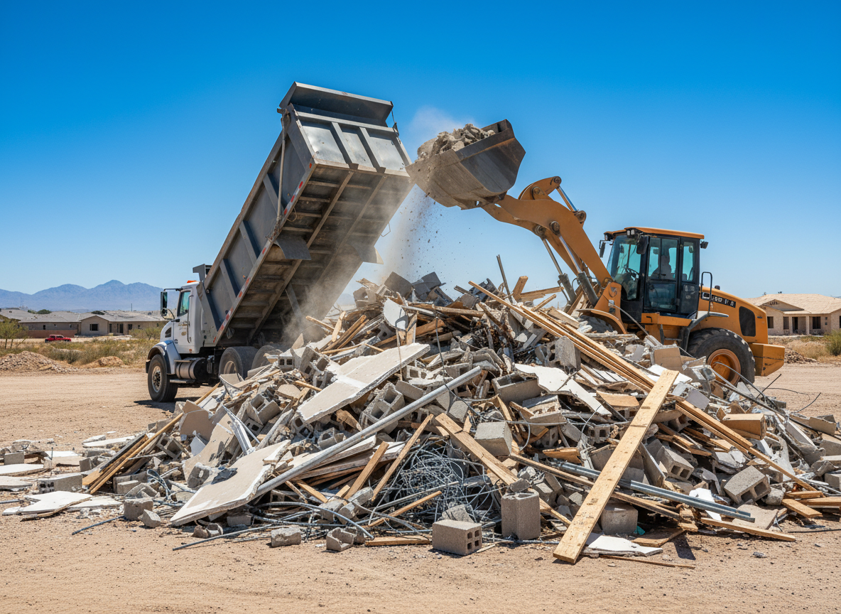 Construction debris removal at a North Phoenix residential site