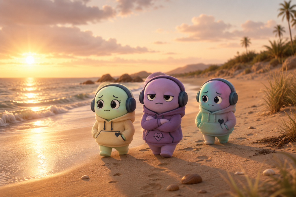 The Attachables on the beach at golden hour