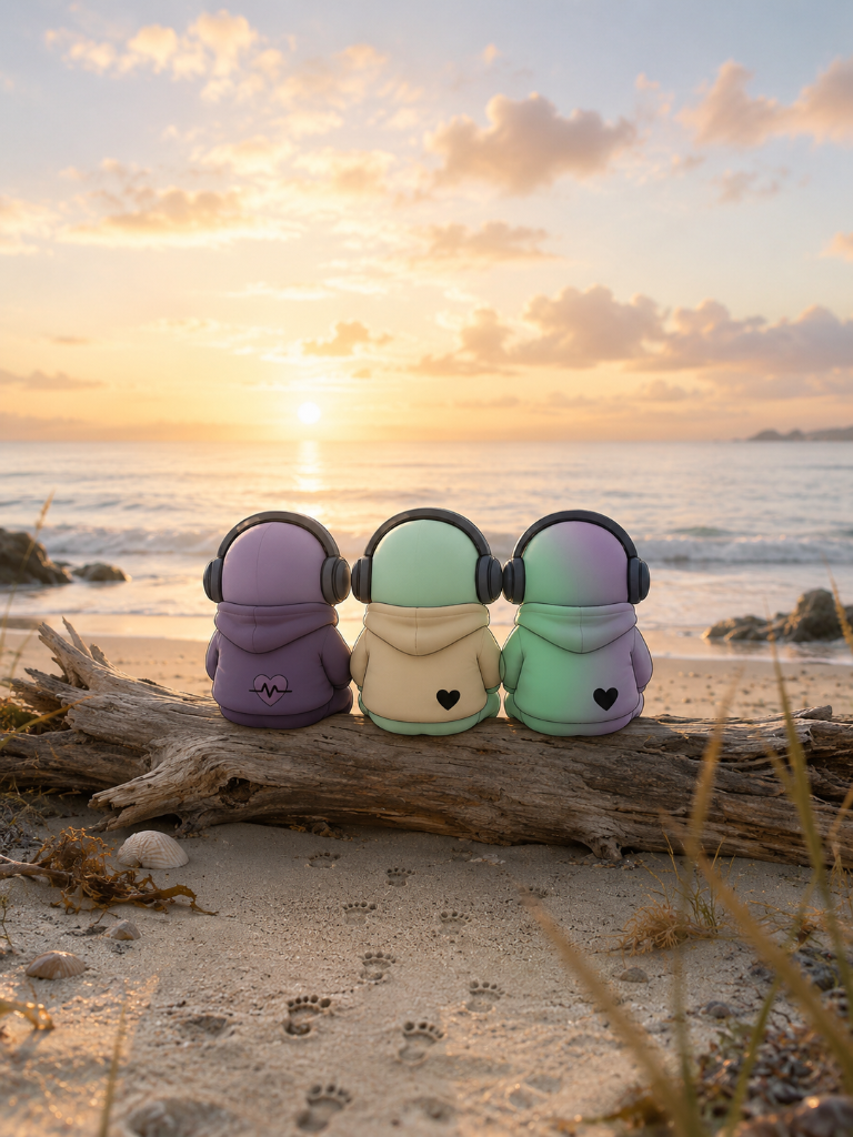 The Attachables together on the beach at golden hour