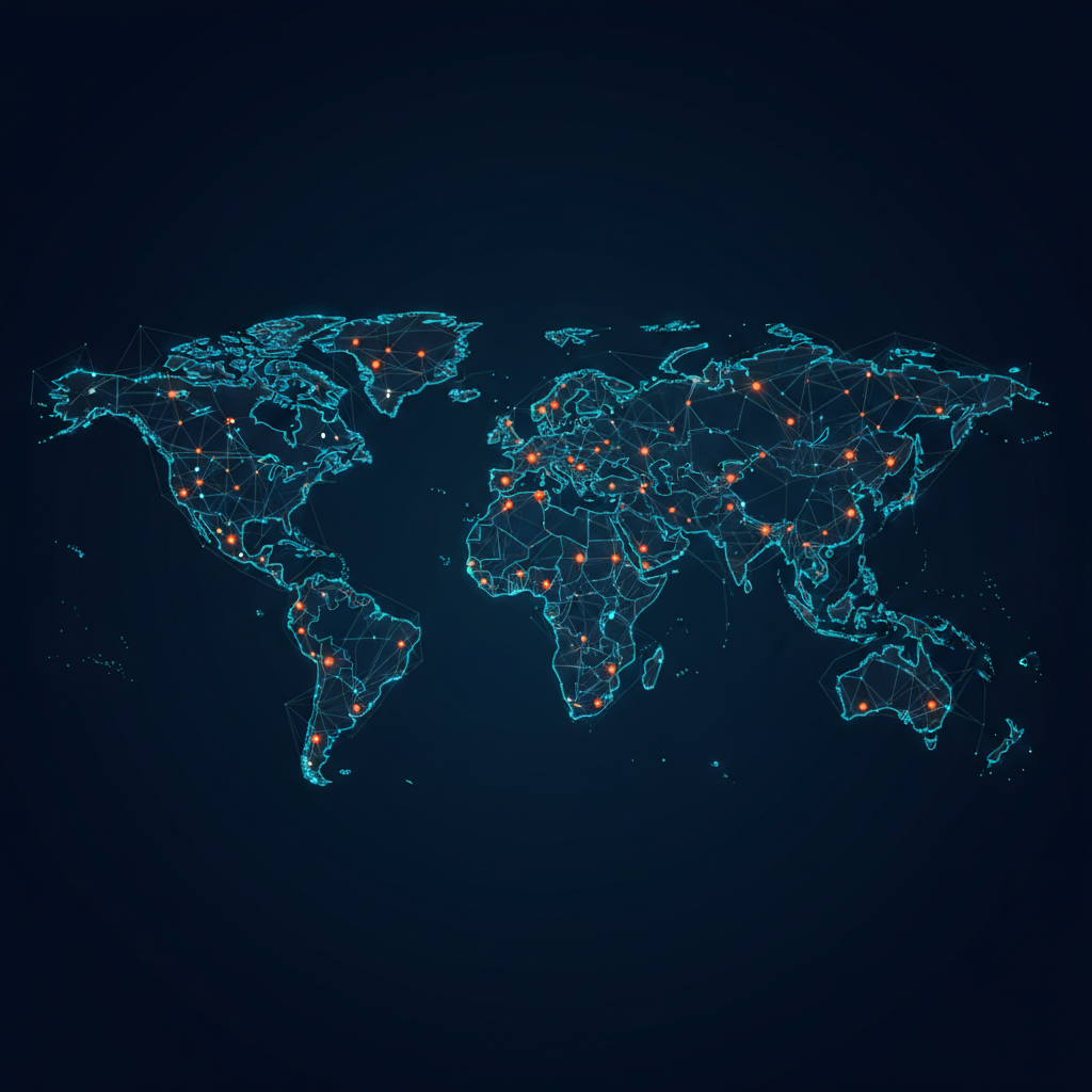 Global world map formed by glowing network nodes representing AWSCloud's worldwide infrastructure