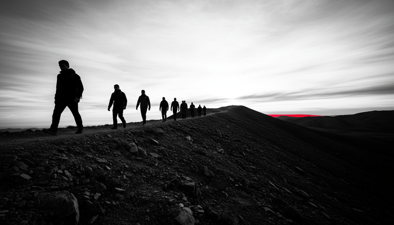 Men climbing mountains