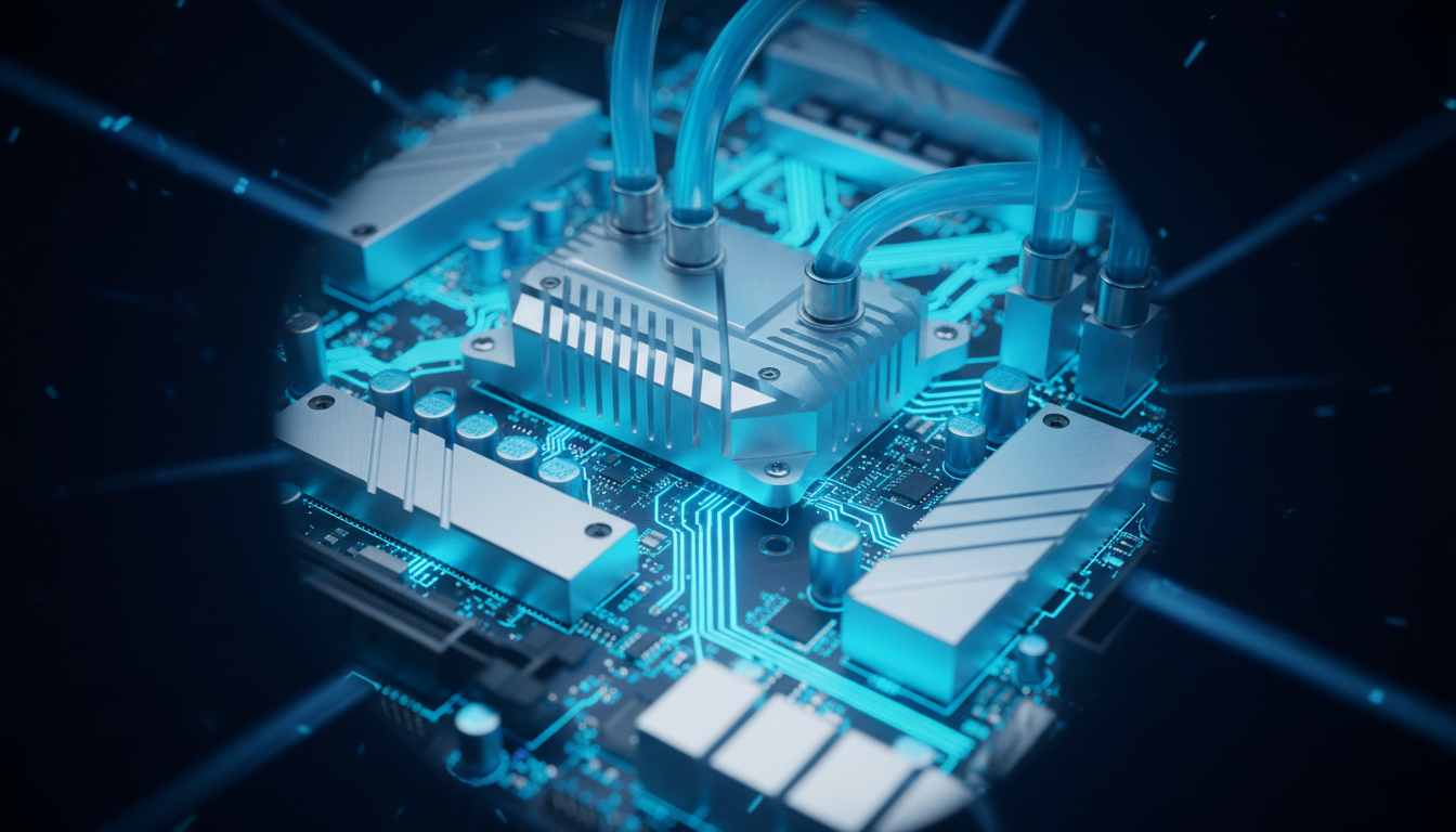 Circuit imprimé haute technologie avec traces lumineuses bleues