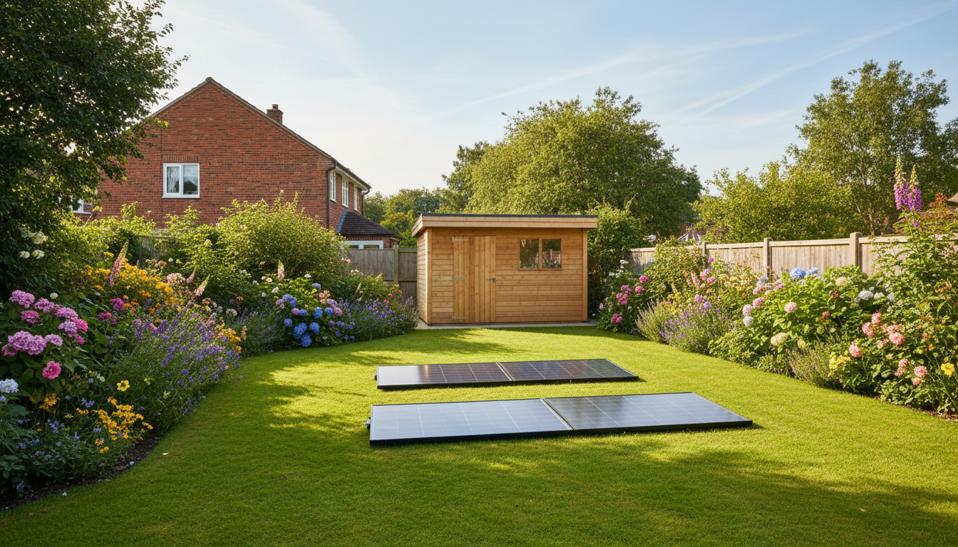 Solar panels in a British garden