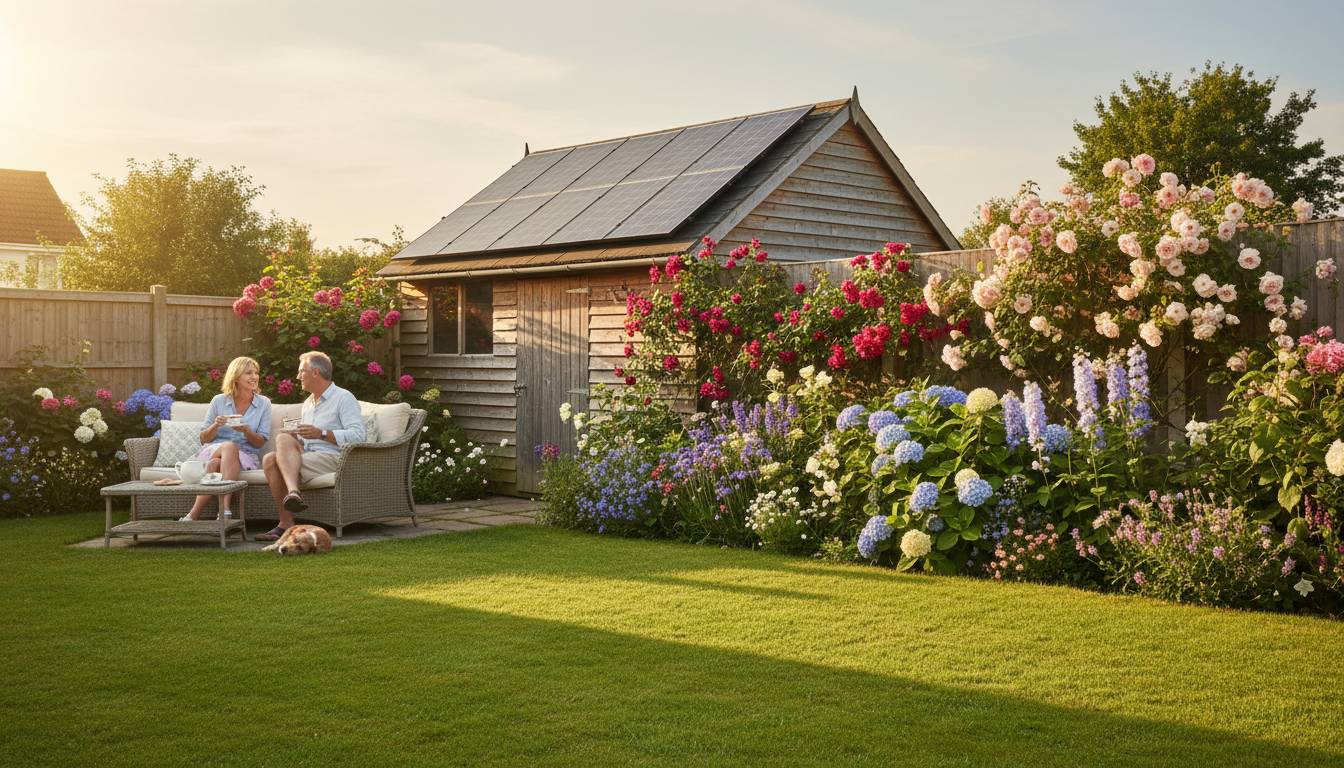 British garden with solar panels