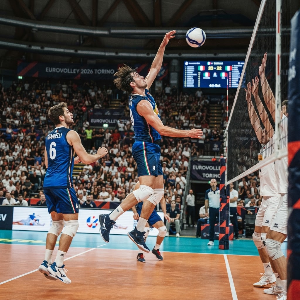 giocatori della nazionale italiana di pallavolo maschile in azione durante una partita
