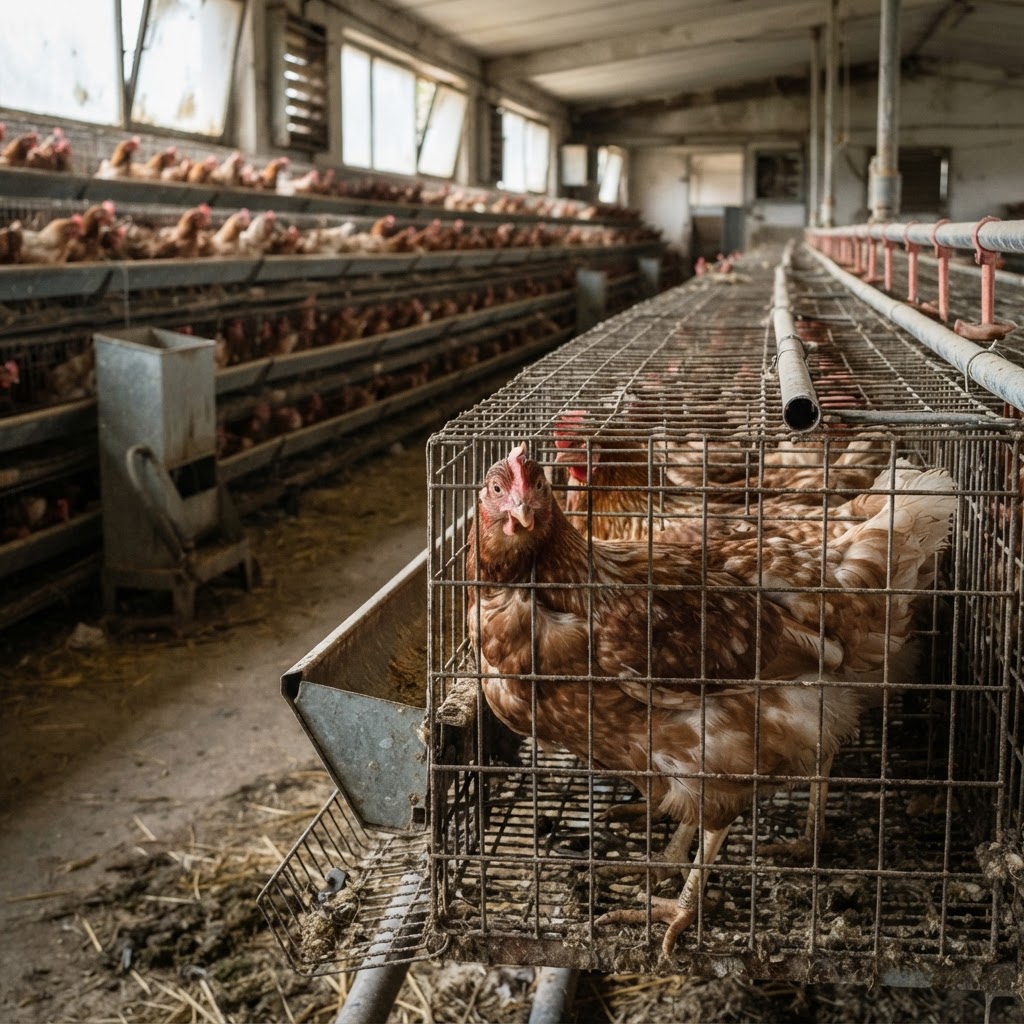 galline in gabbia in un allevamento avicolo