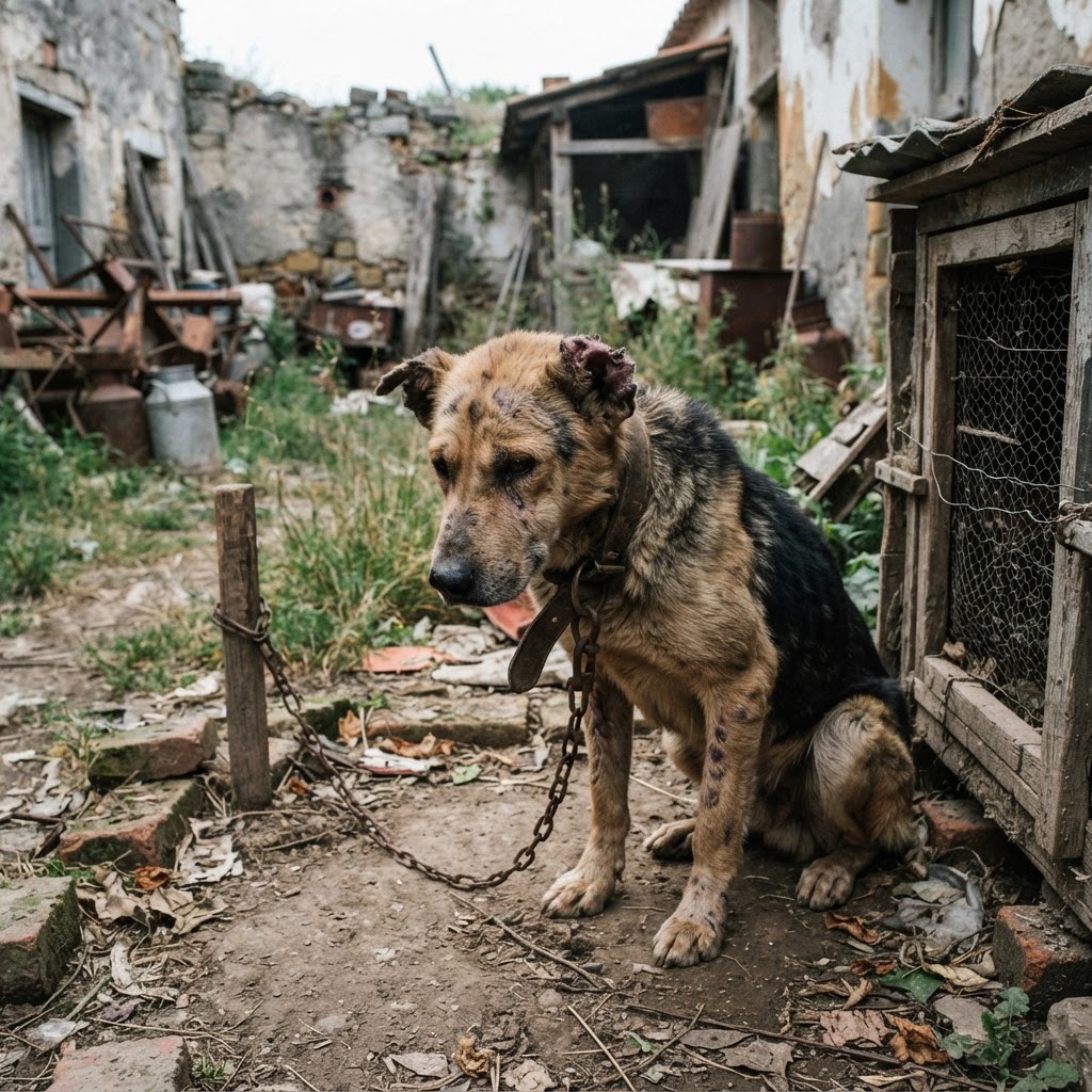 cane con segni di maltrattamento in condizioni di cattività