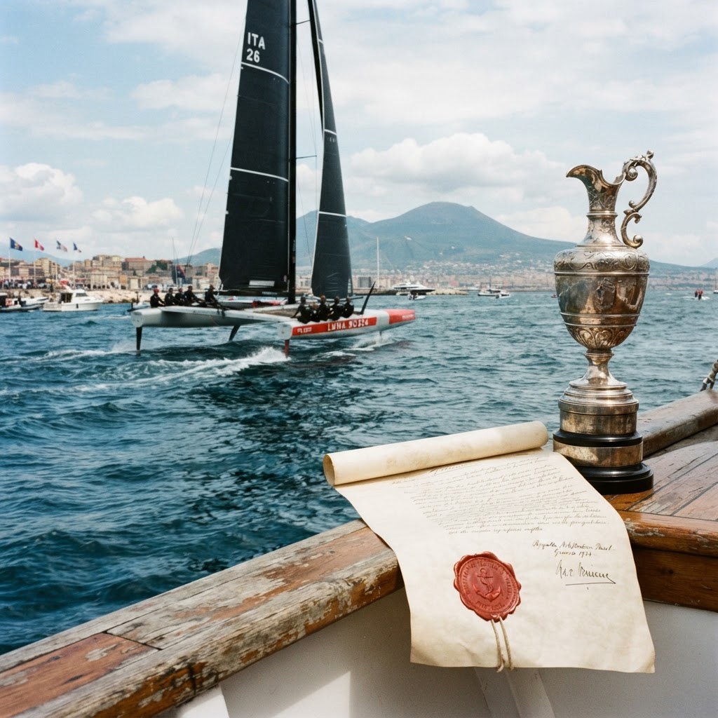 imbarcazione a vela da regata (catamarano o yacht da competizione) sull'acqua