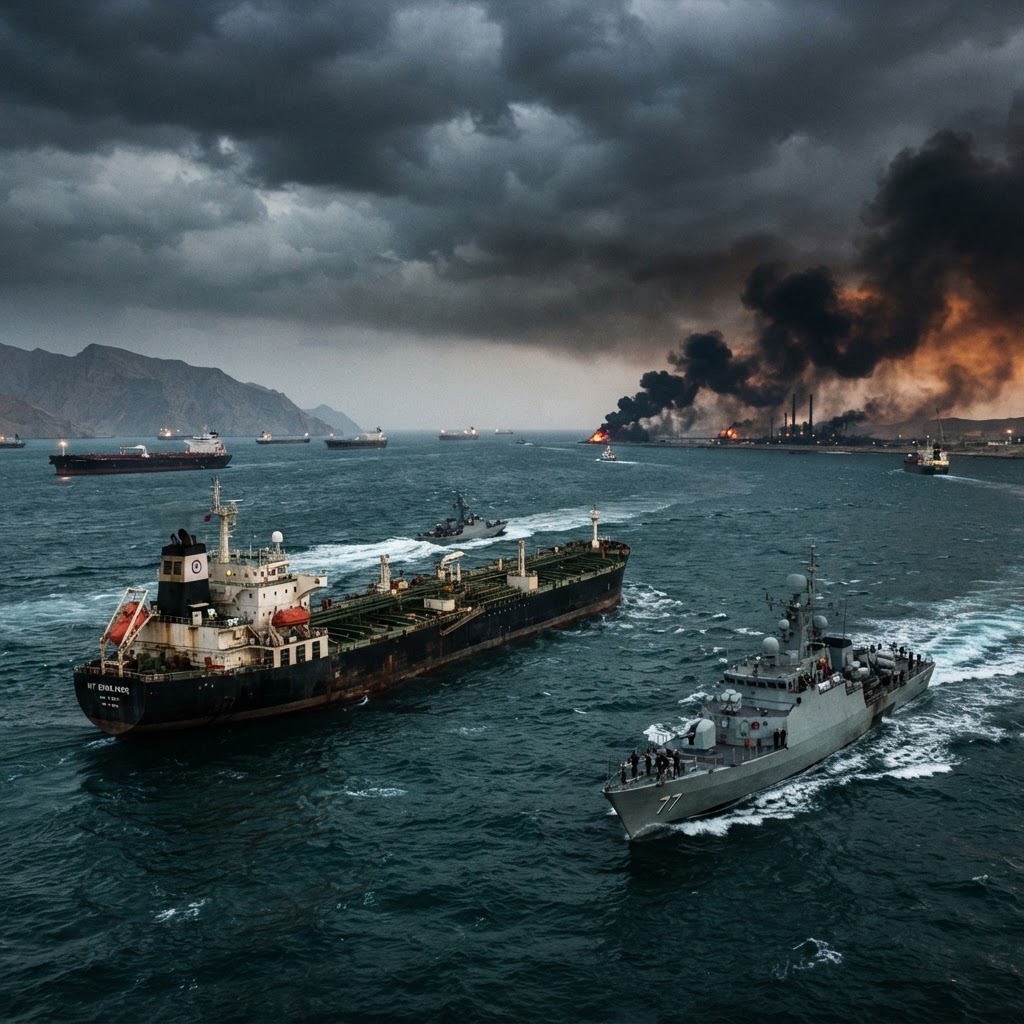 navi militari e petroliere nello Stretto di Hormuz