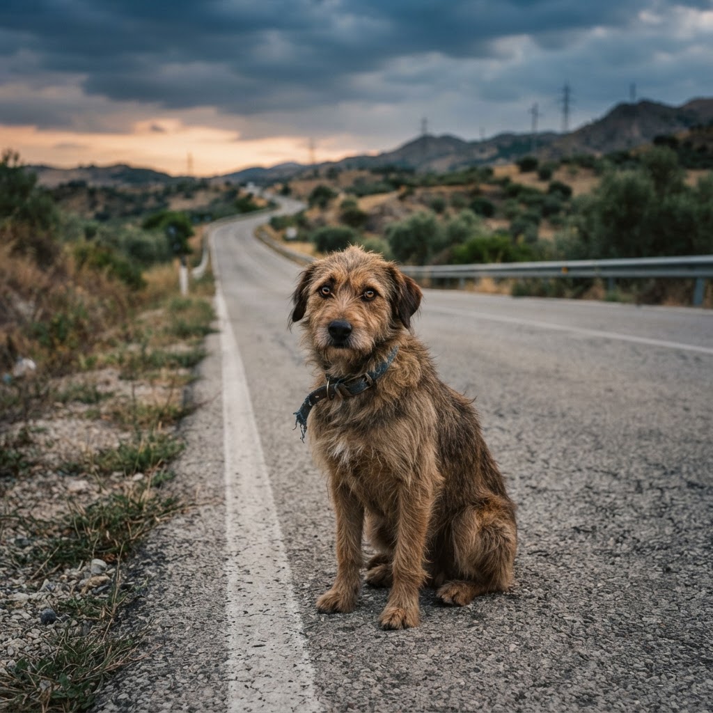 cane abbandonato su strada o animale domestico che guarda in camera con espressione vulnerabile
