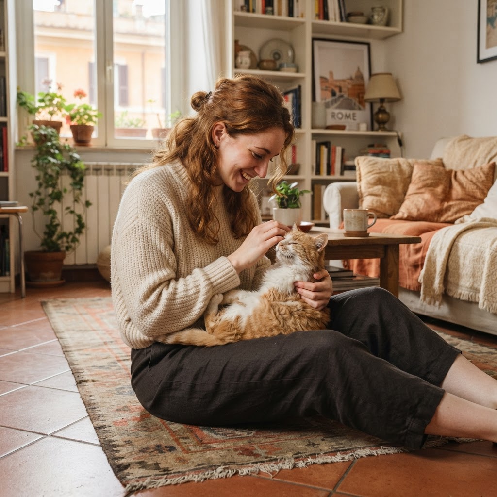 cane o gatto adottato con persona in un momento di connessione affettiva