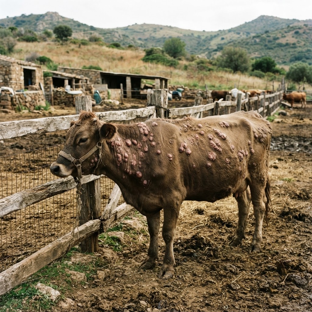 bovino con noduli cutanei visibili su pelle