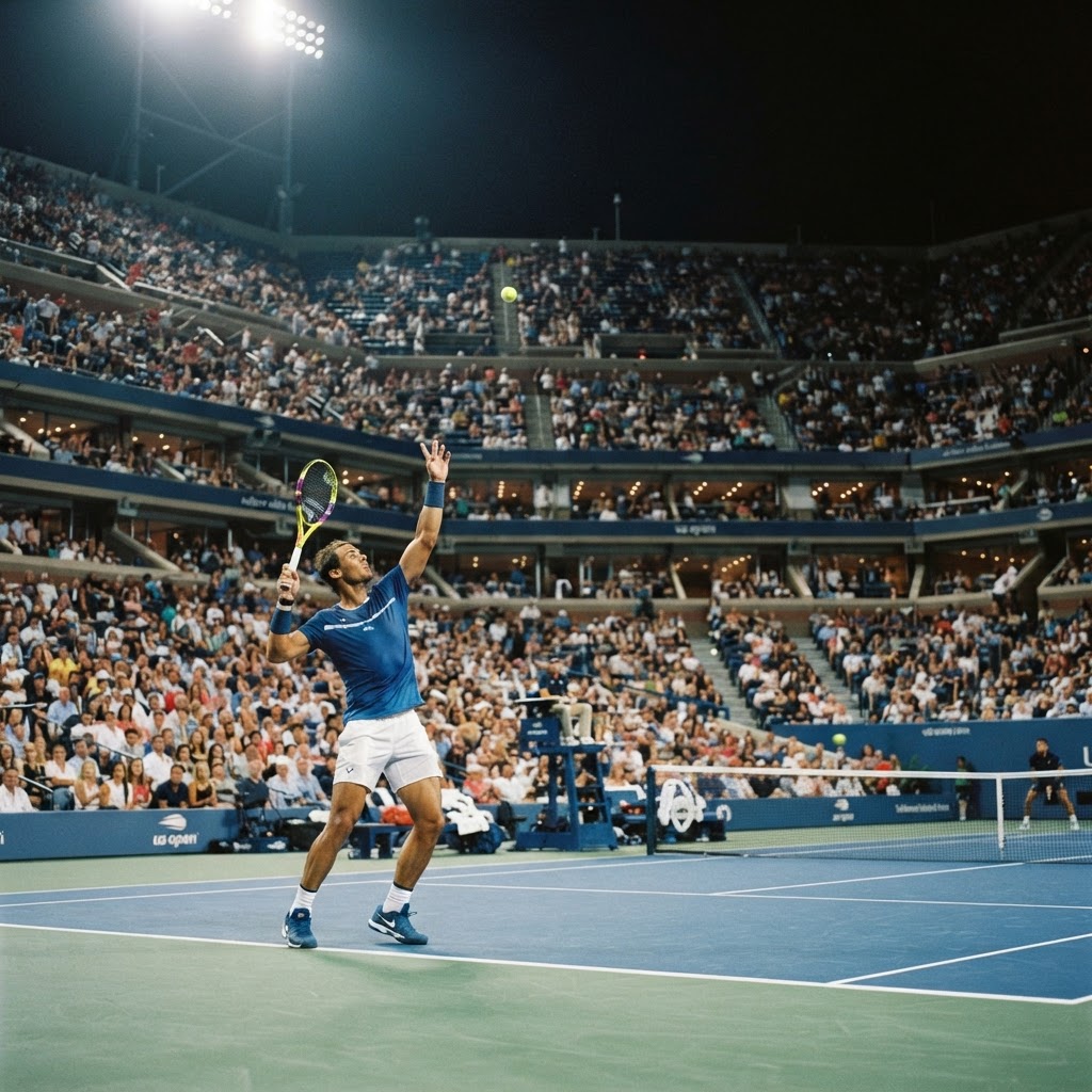 campo da tennis Arthur Ashe Stadium con giocatore in azione