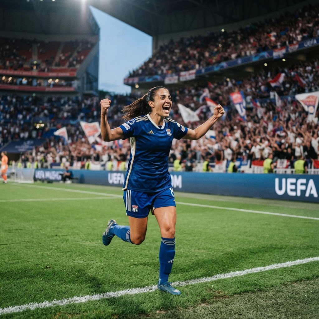 calciatrice in azione durante una partita di Women's Champions League