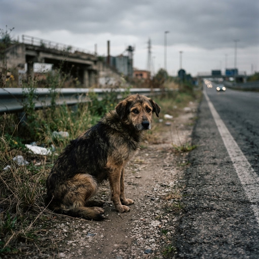 cane abbandonato su una strada