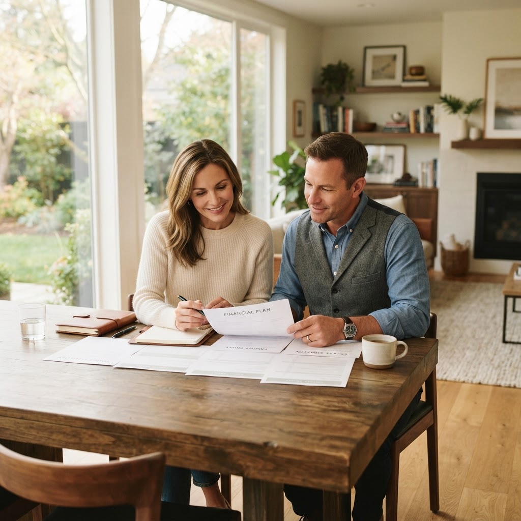 Professional couple planning their estate at home