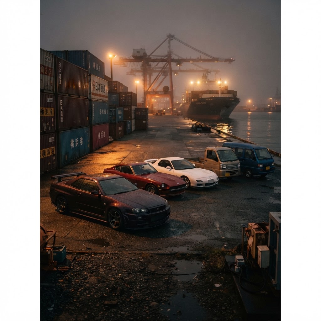 Atmospheric warehouse with wooden shipping crates and leather driving gloves