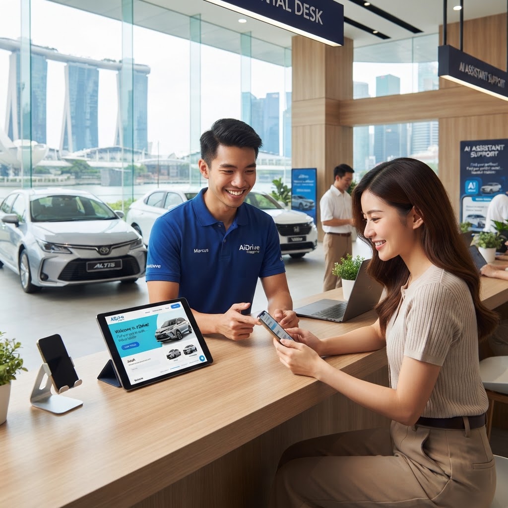 AKA Car Rental 全新网站截图，展示了已开启的 AI 聊天助手窗口以及背景中的各类租赁车型
