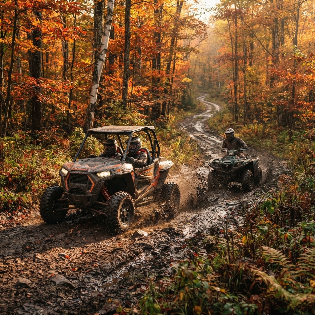 ATV and UTV riding a forest trail