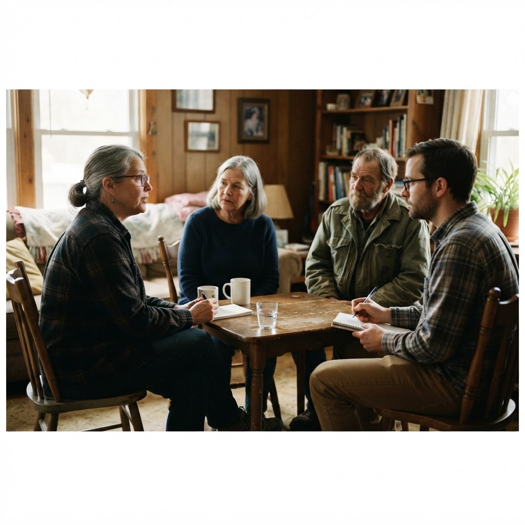 A small community discussion and caregiver conversation in a West Virginia setting.