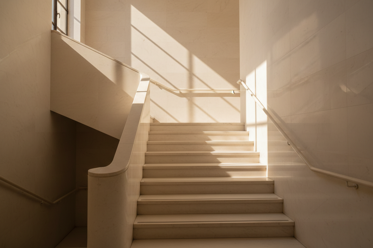 Marble staircase in warm golden light