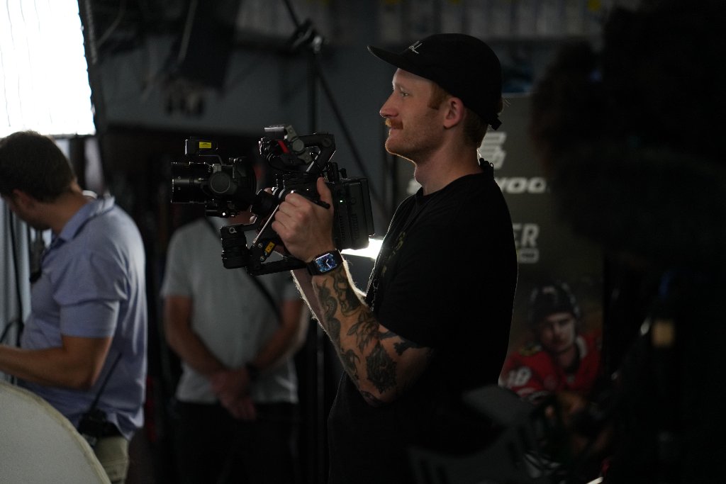 Camera operator with gimbal on set