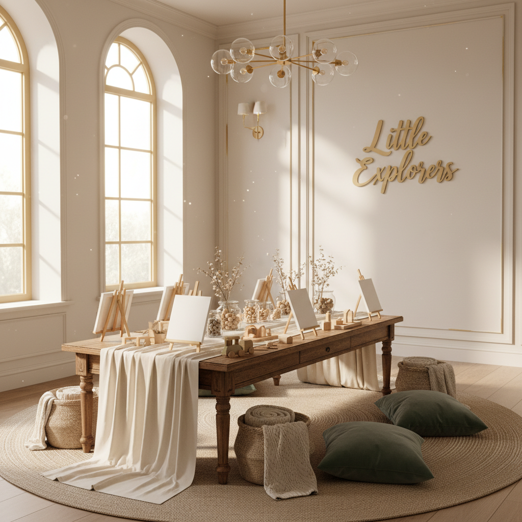 Elegant styled children's activity area at a luxury wedding