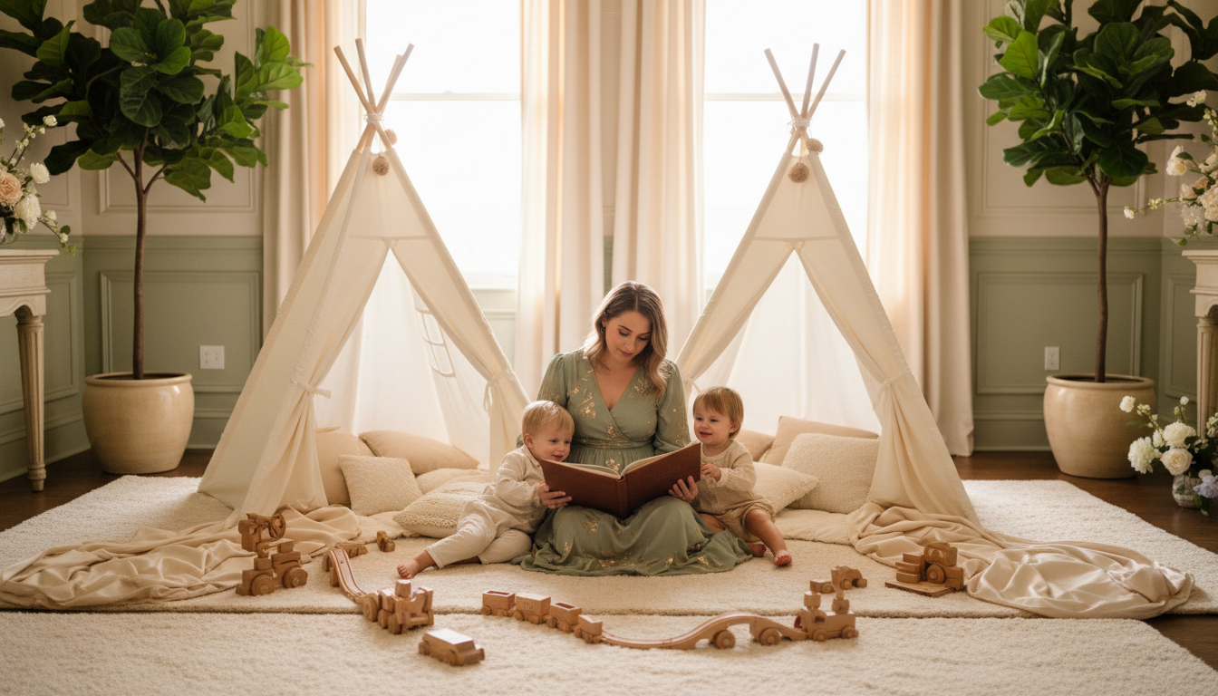 Luxury wedding childcare suite with teepees and wooden toys