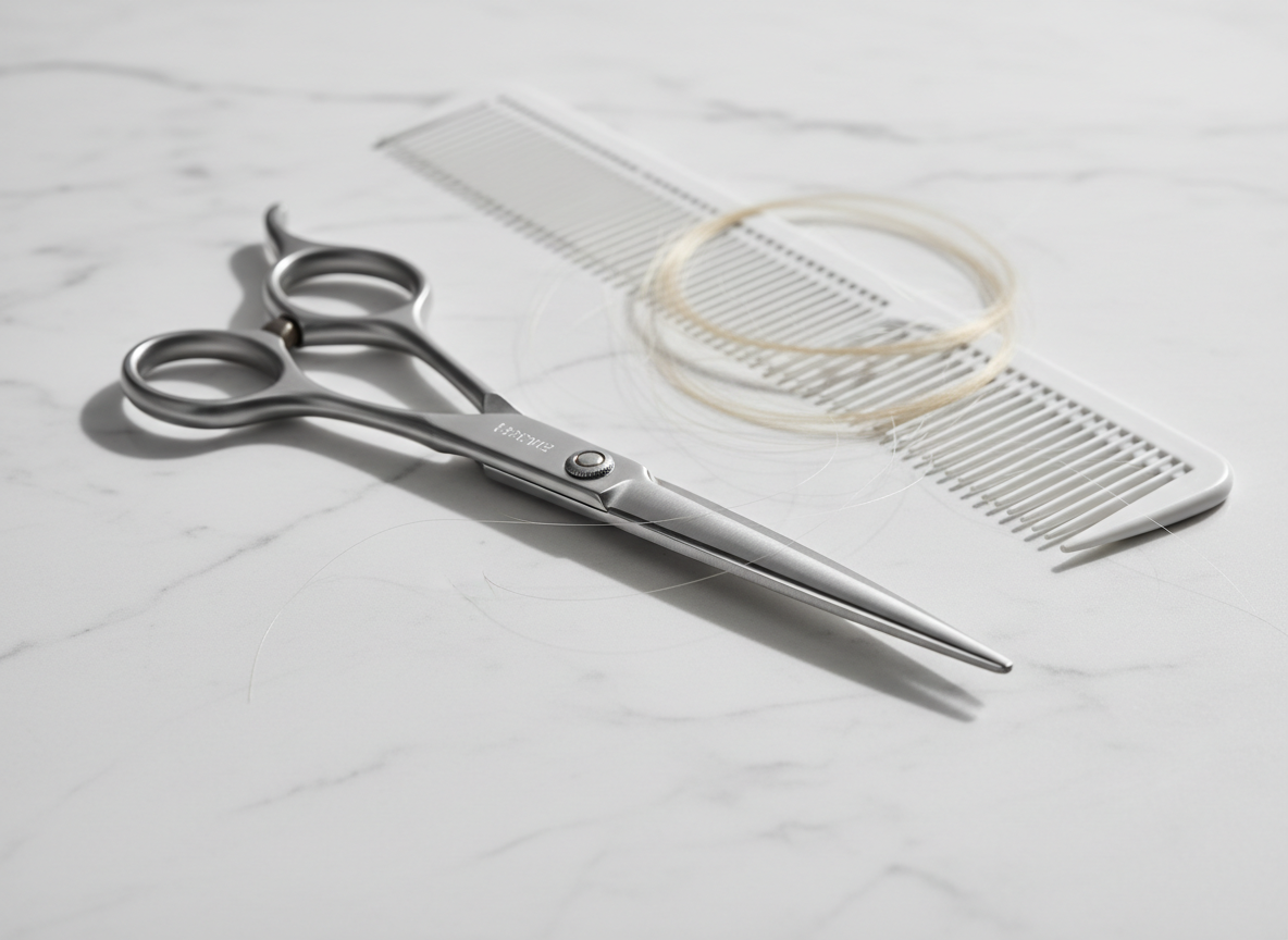 Professional hairdressing tools on marble
