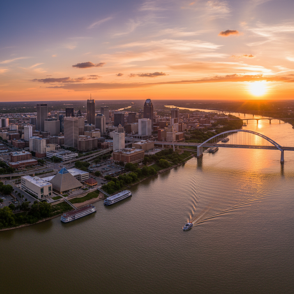 Memphis Tennessee skyline along the Mississippi River
