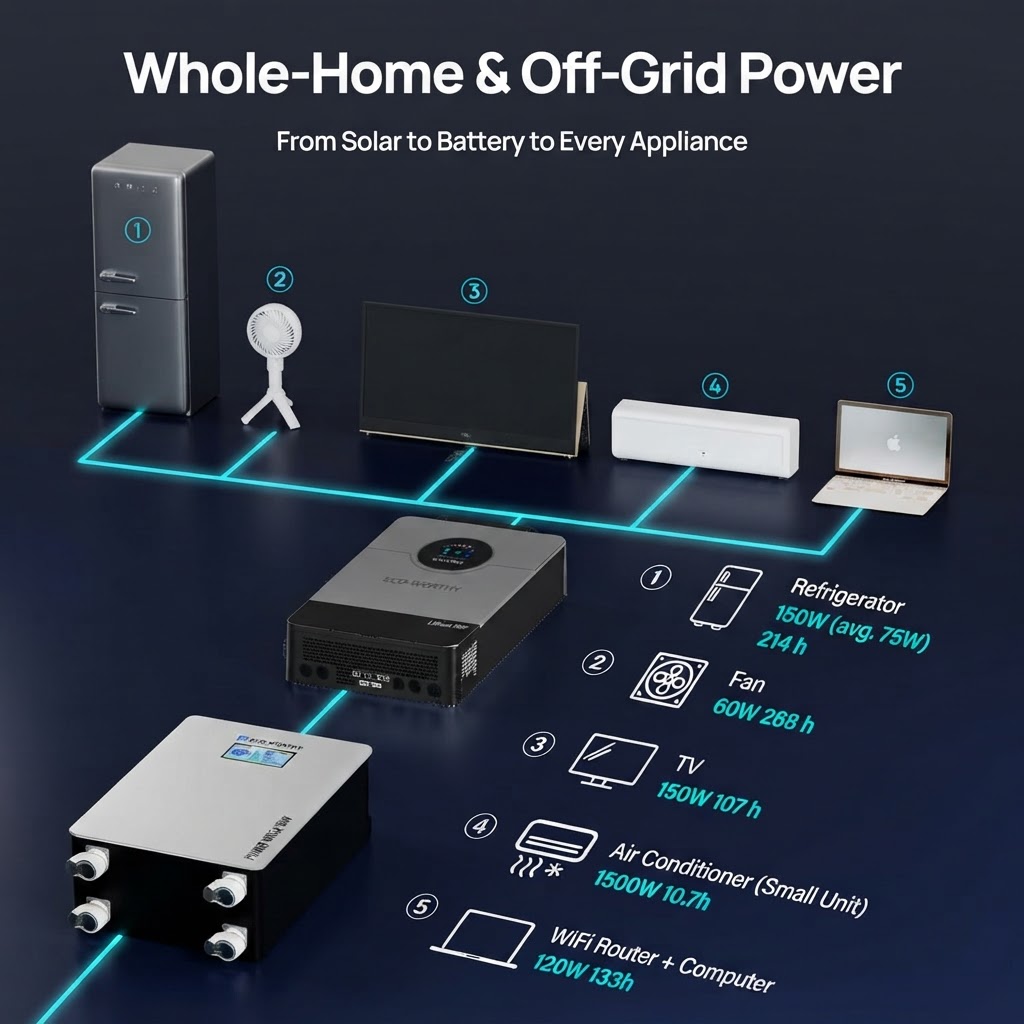 ECO‑Worthy 10kW + 32.2 kWh (2× Baterías LiFePO₄ PowerMega 52.2V 314Ah)Apartamento, Casa u Oficina 5