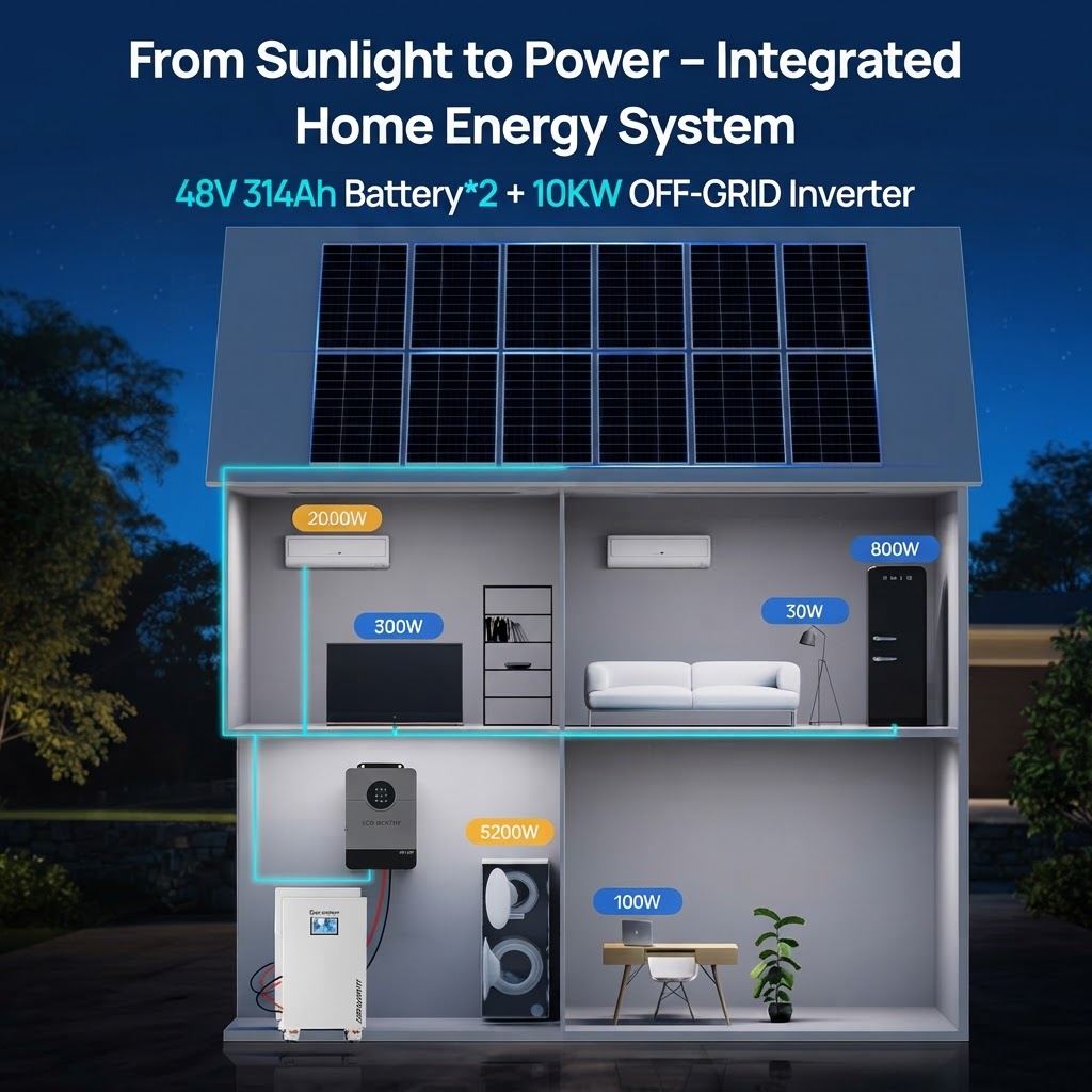 ECO‑Worthy 10kW + 32.2 kWh (2× Baterías LiFePO₄ PowerMega 52.2V 314Ah)Apartamento, Casa u Oficina 7