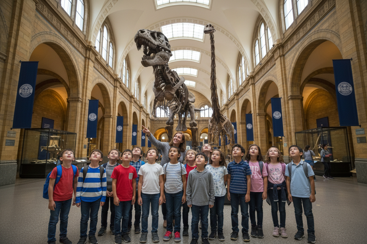 Students exploring a museum with wonder