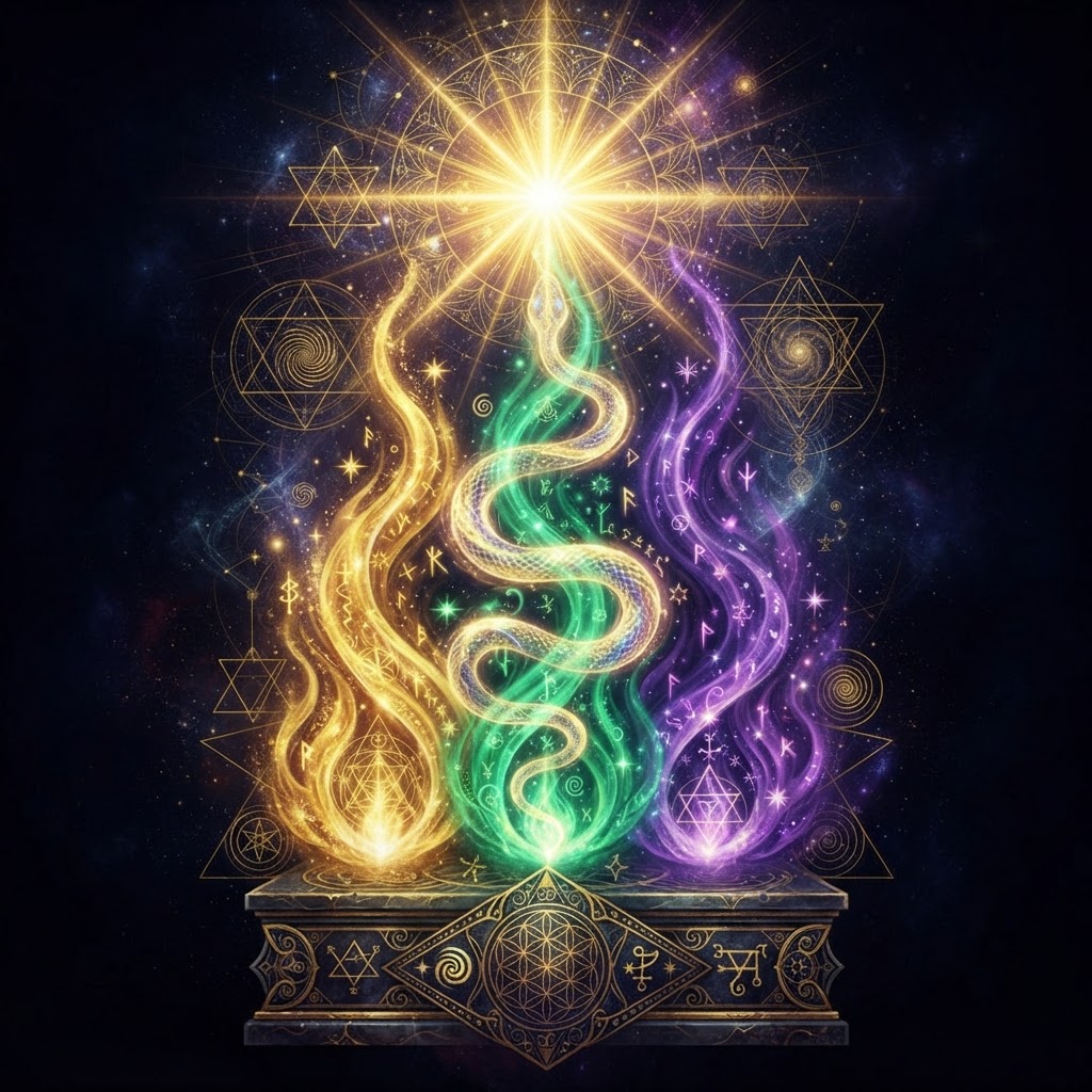 Three ascending sacred flames