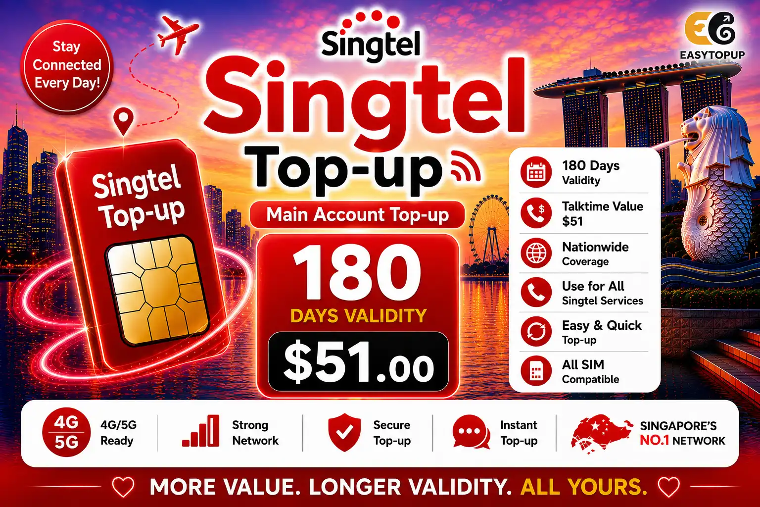 Singtel Main Account Top-up $51