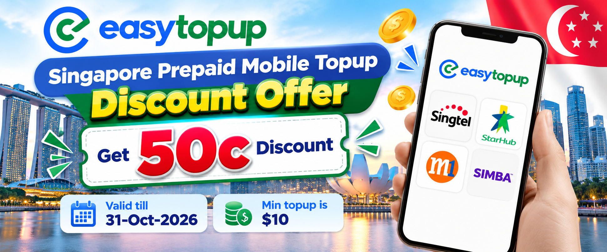 Singapore Prepaid Mobile Topup Discount Offer