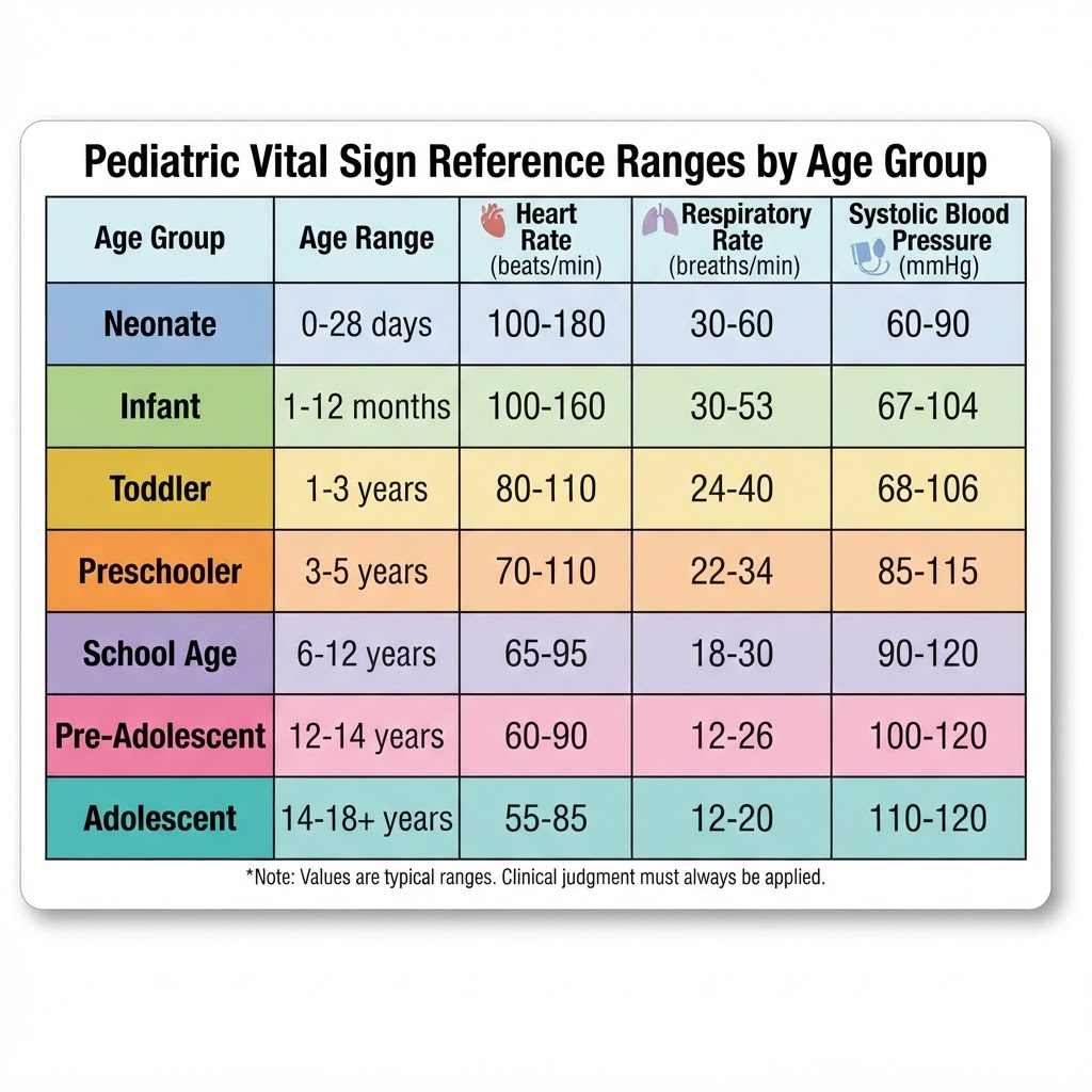 Pediatric vital signs by age reference chart