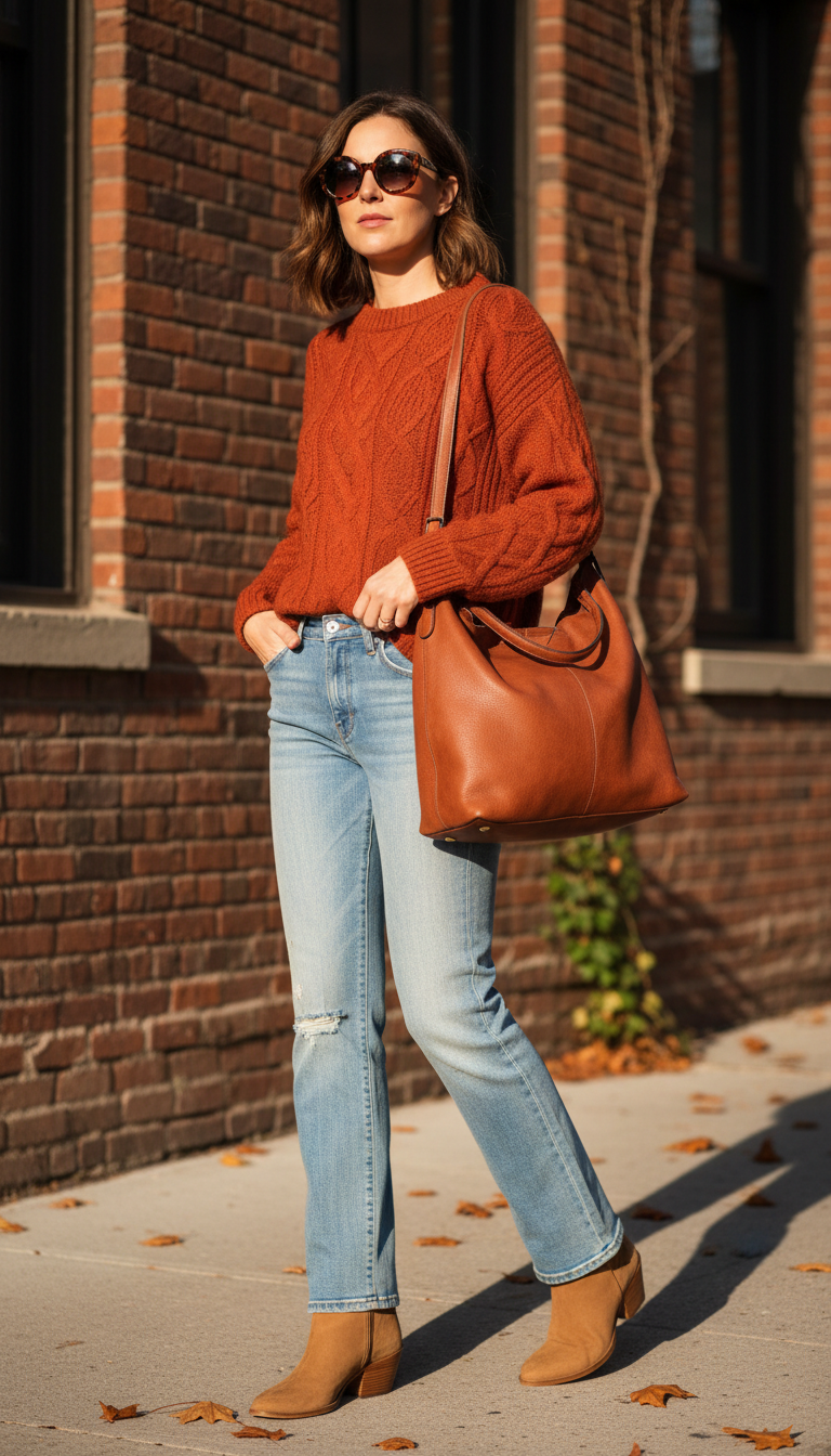 Rust Sweater & Bootcut Autumn Vibes