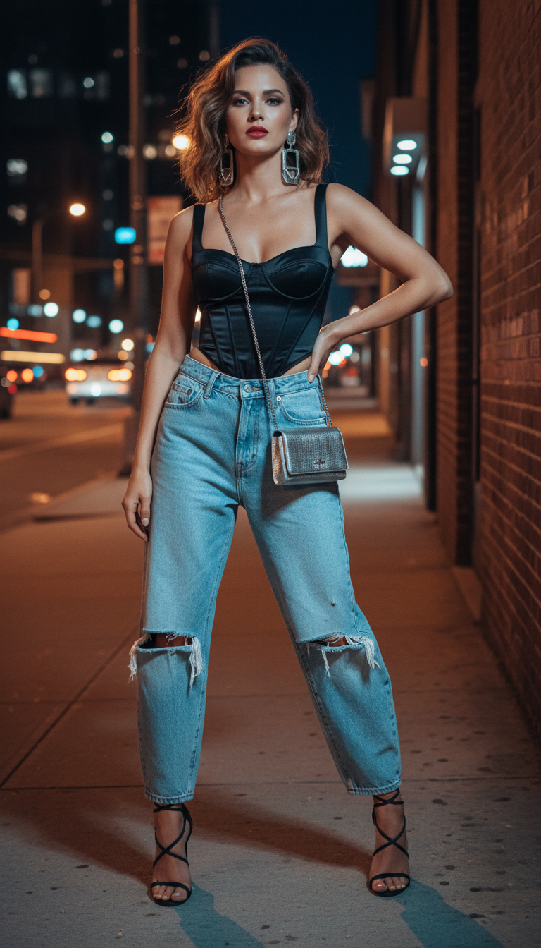 Black Corset Top & Night Out Denim