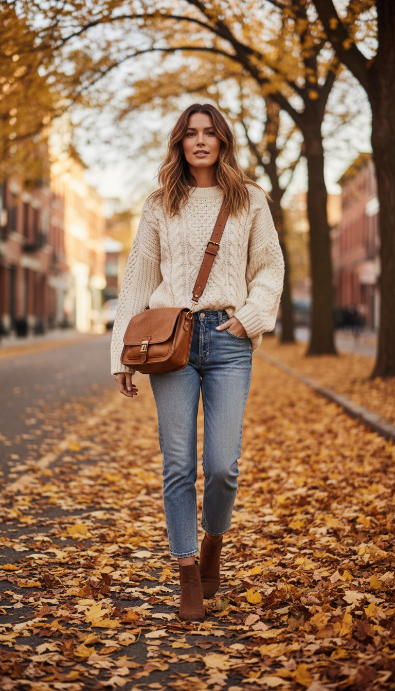 Chunky Knit Sweater & Cropped Jeans
