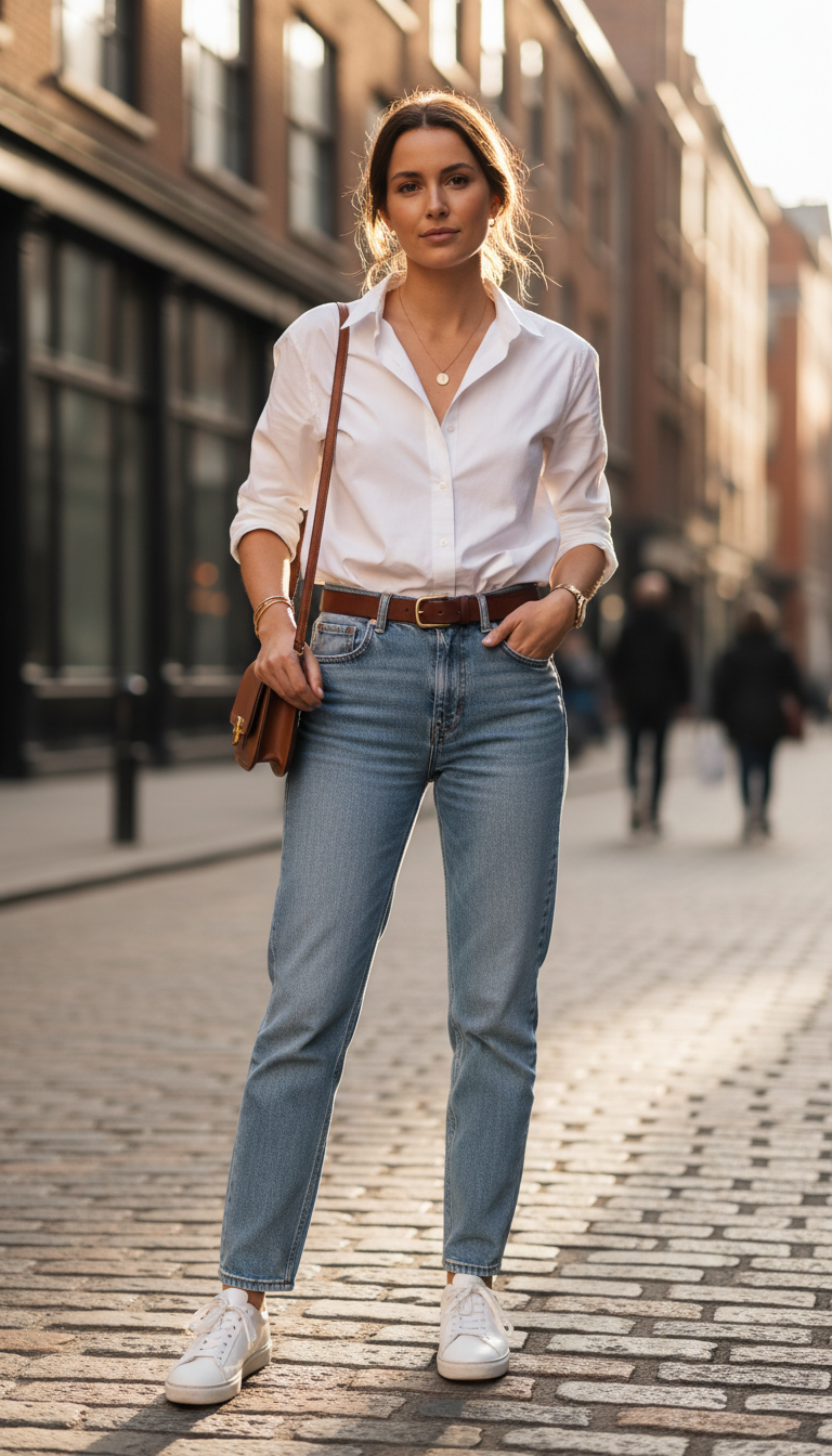 Classic White Shirt & Straight-Leg Jeans