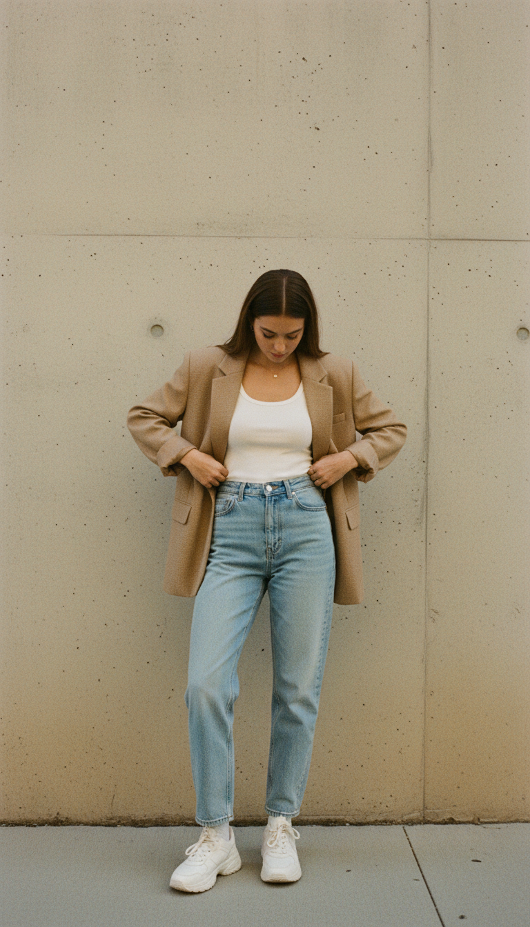 The Oversized Blazer Edge — cute outfit with light blue jeans