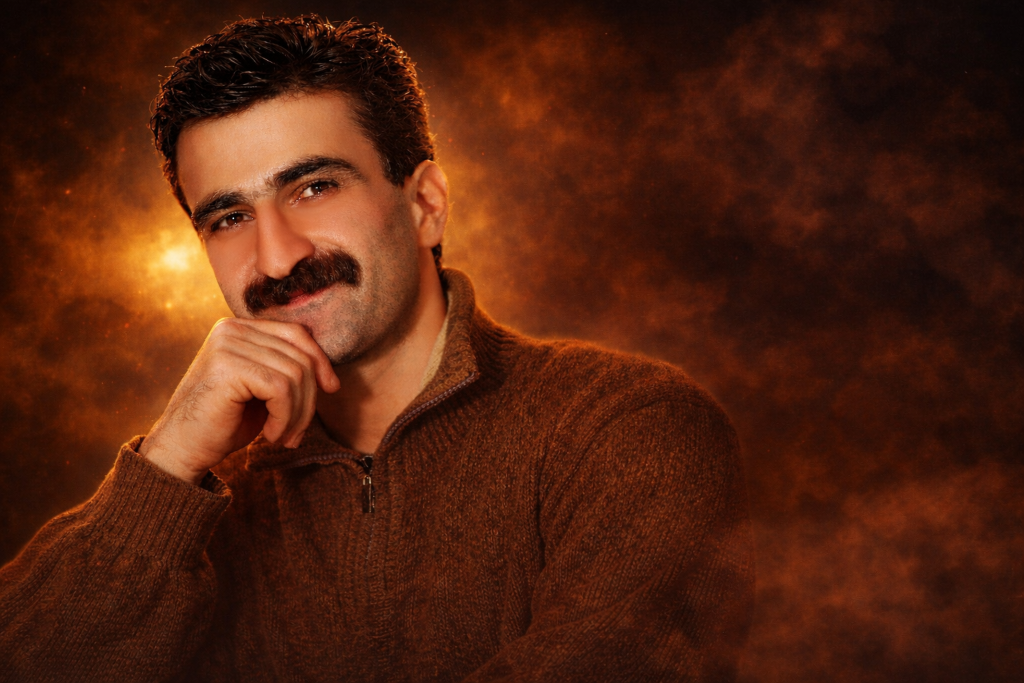 پرتره استودیویی حمید حمیدی با نورپردازی گرم