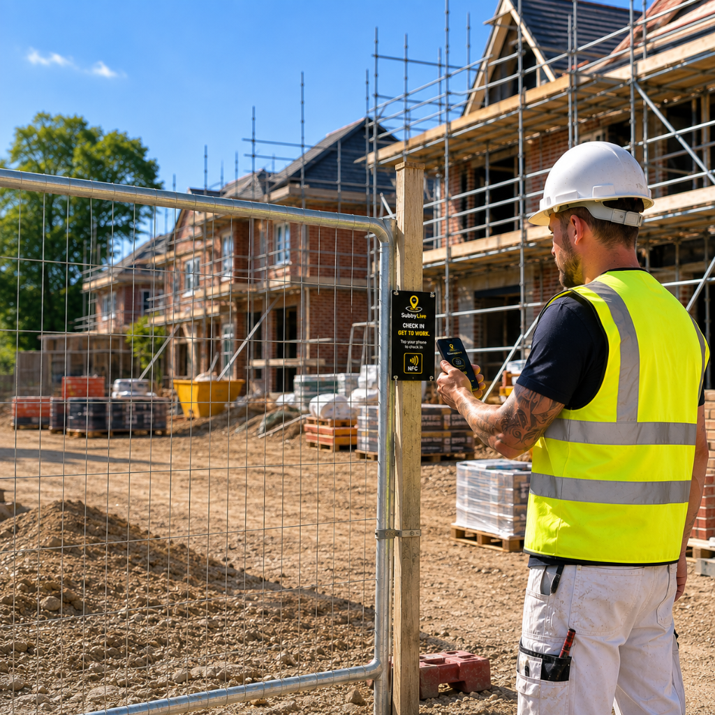 UK construction site with SubbyLive NFC check-in