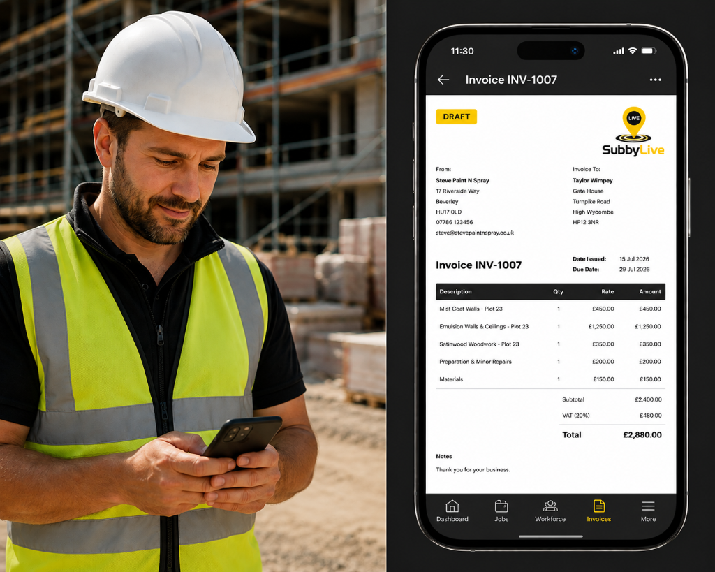 Subcontractor viewing invoice on phone