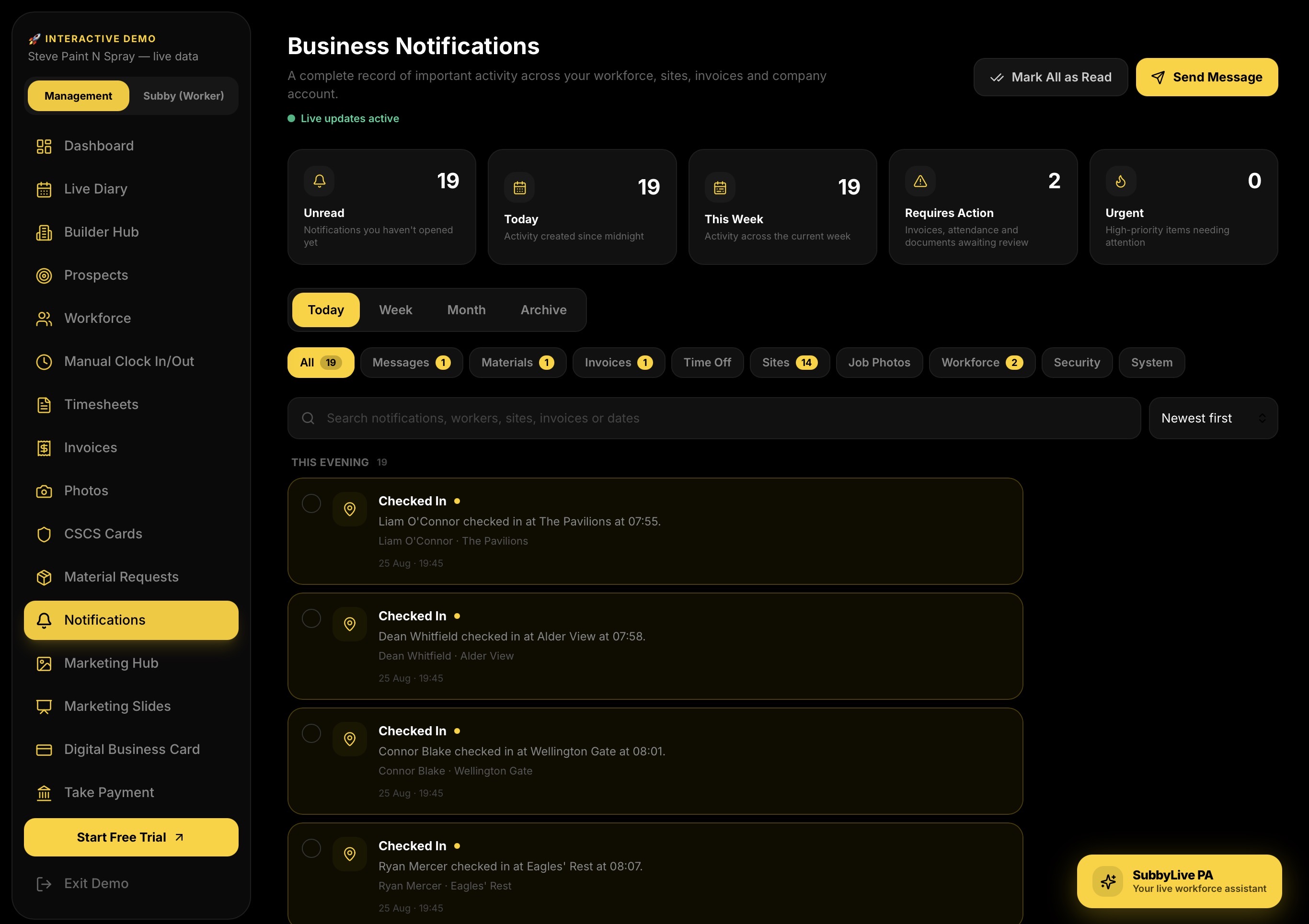 SubbyLive PA — your live workforce assistant