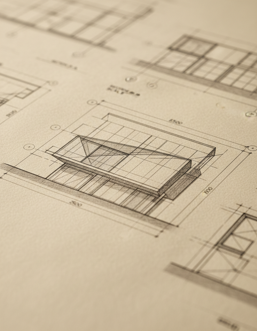 Close-up of architectural blueprints showing precise technical drawings