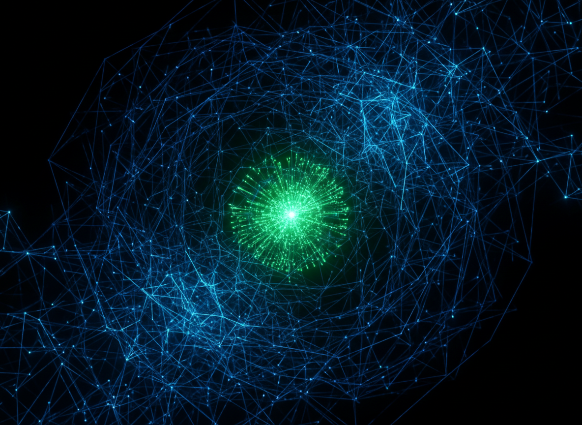 A single mesh node with the MeshInfer.AI runtime pulsing at its core