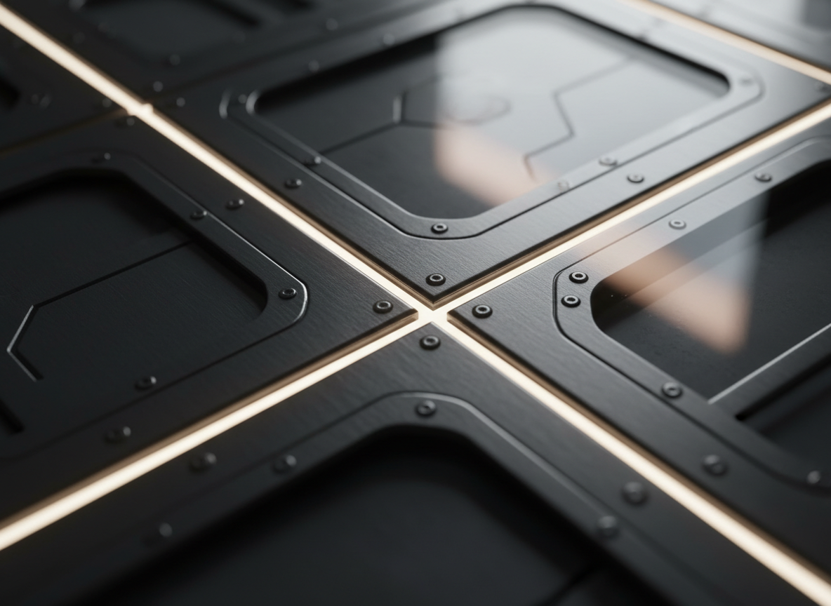 Macro detail of polished steel and glass architectural surface