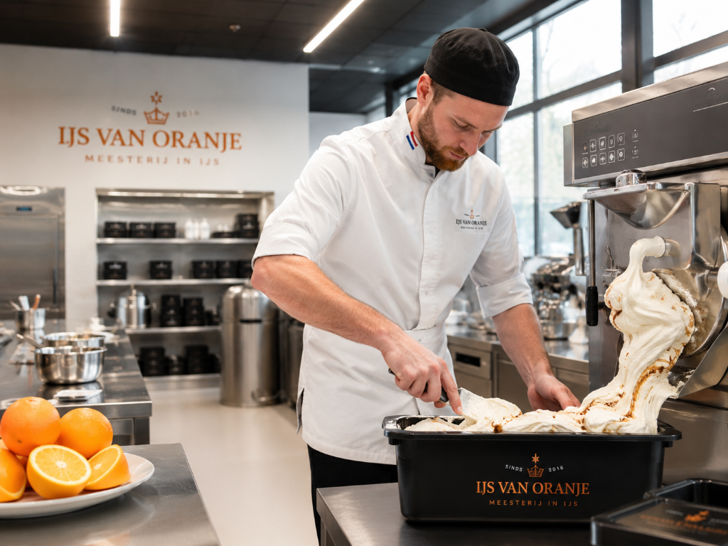 Ambachtelijke ijsproductie in professionele keuken
